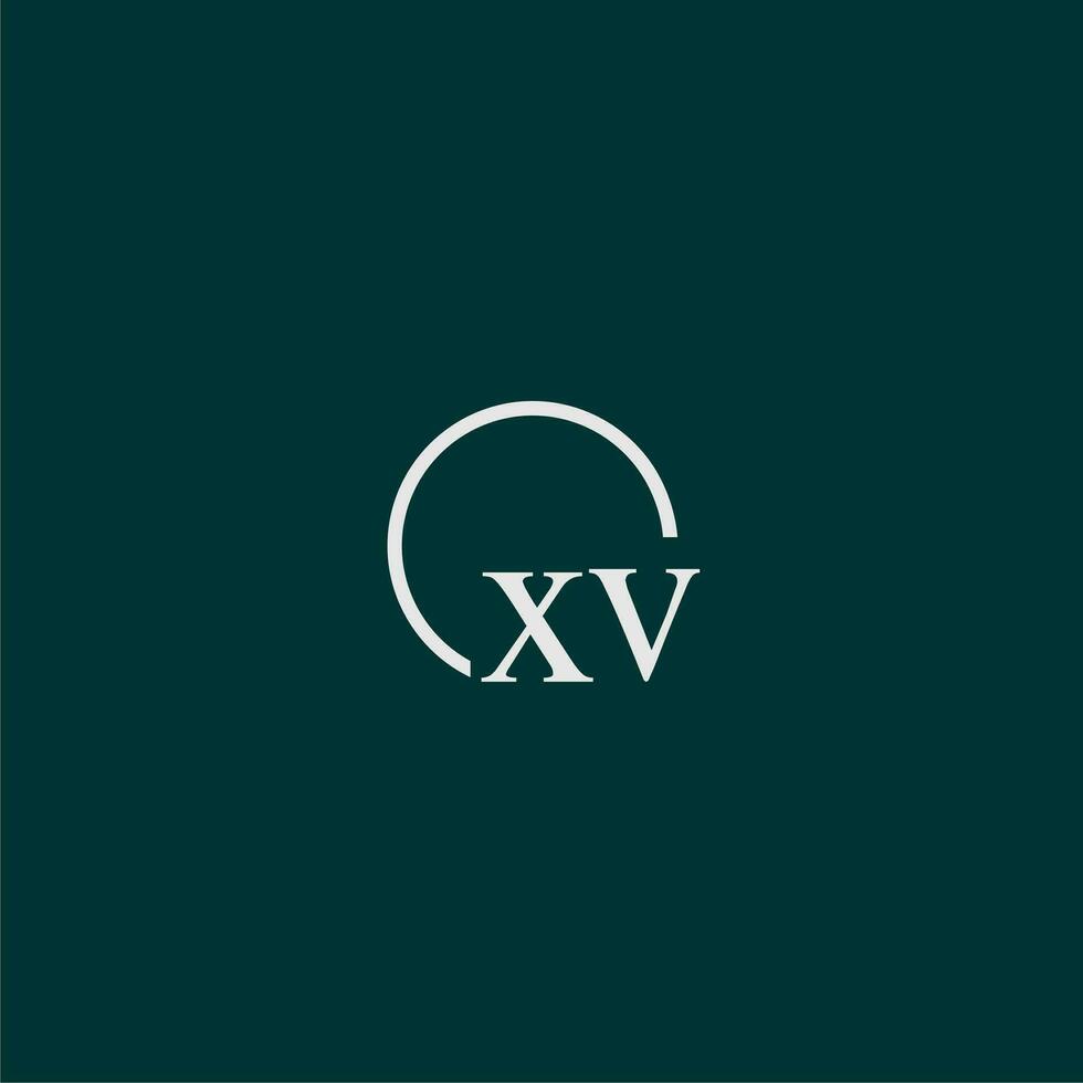 xv inicial monograma logo con circulo estilo diseño vector