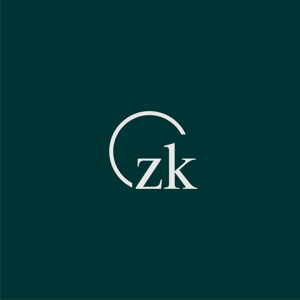 ZK initial monogram logo with circle style design vector
