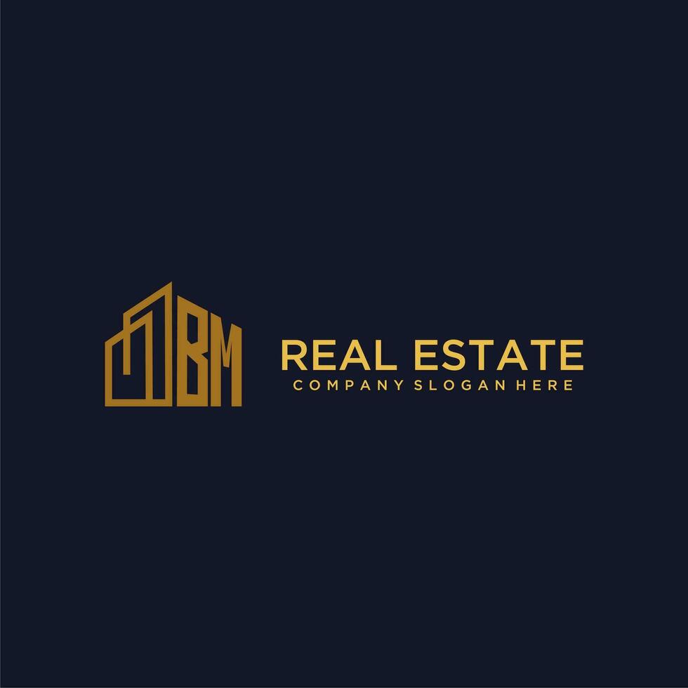 BM initial monogram logo for real estate with building style vector