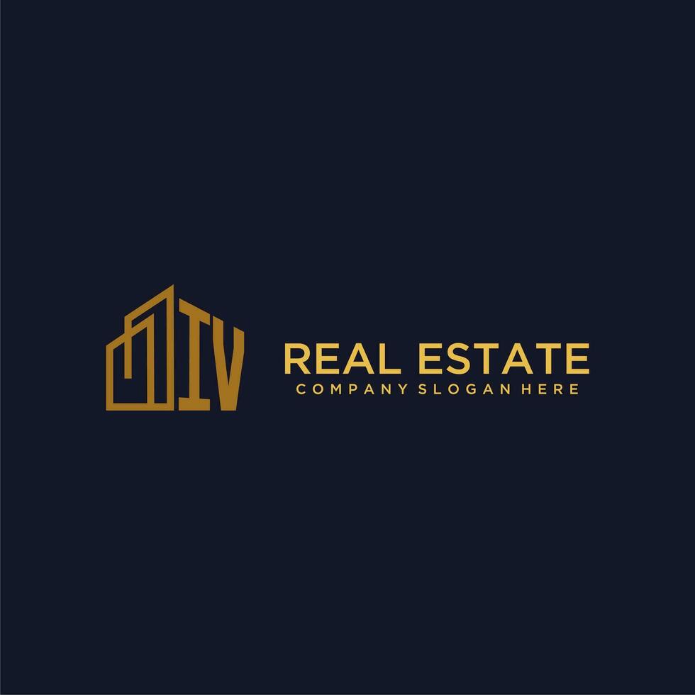 IV initial monogram logo for real estate with building style vector