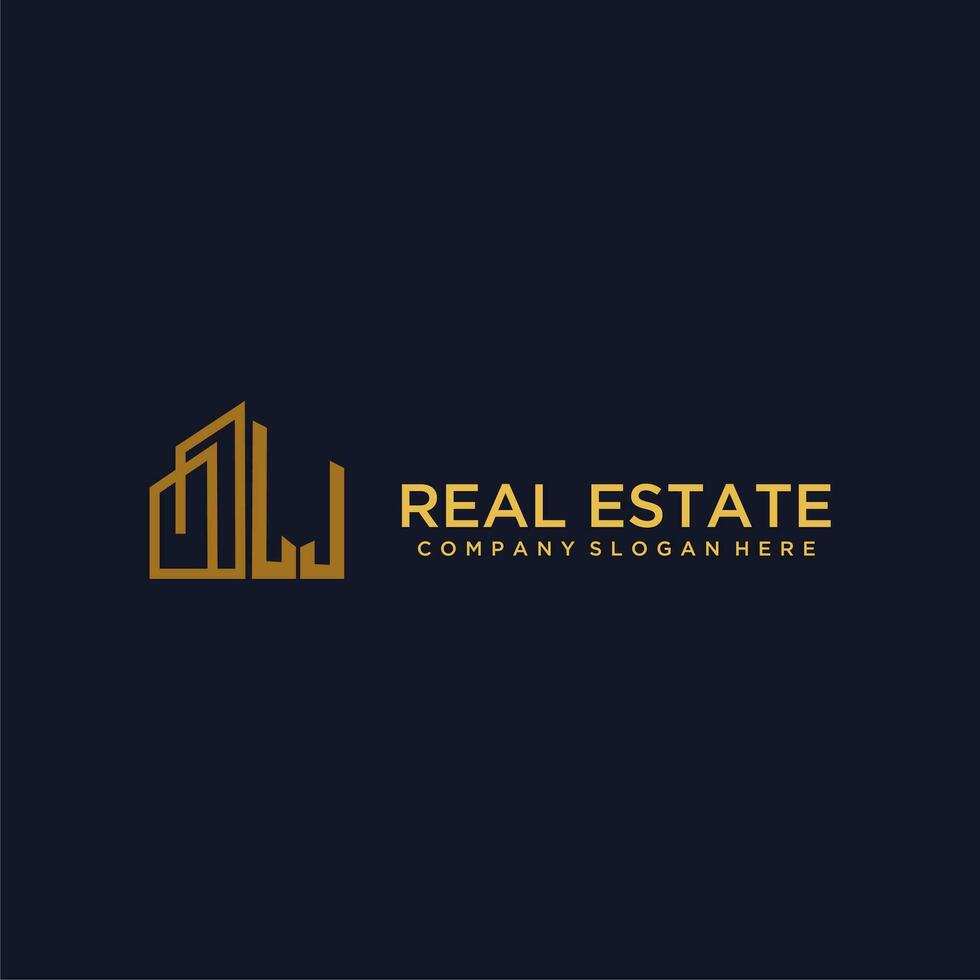 LJ initial monogram logo for real estate with building style vector