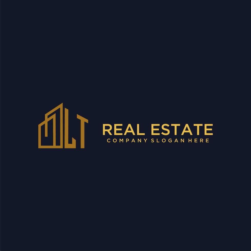LT initial monogram logo for real estate with building style vector