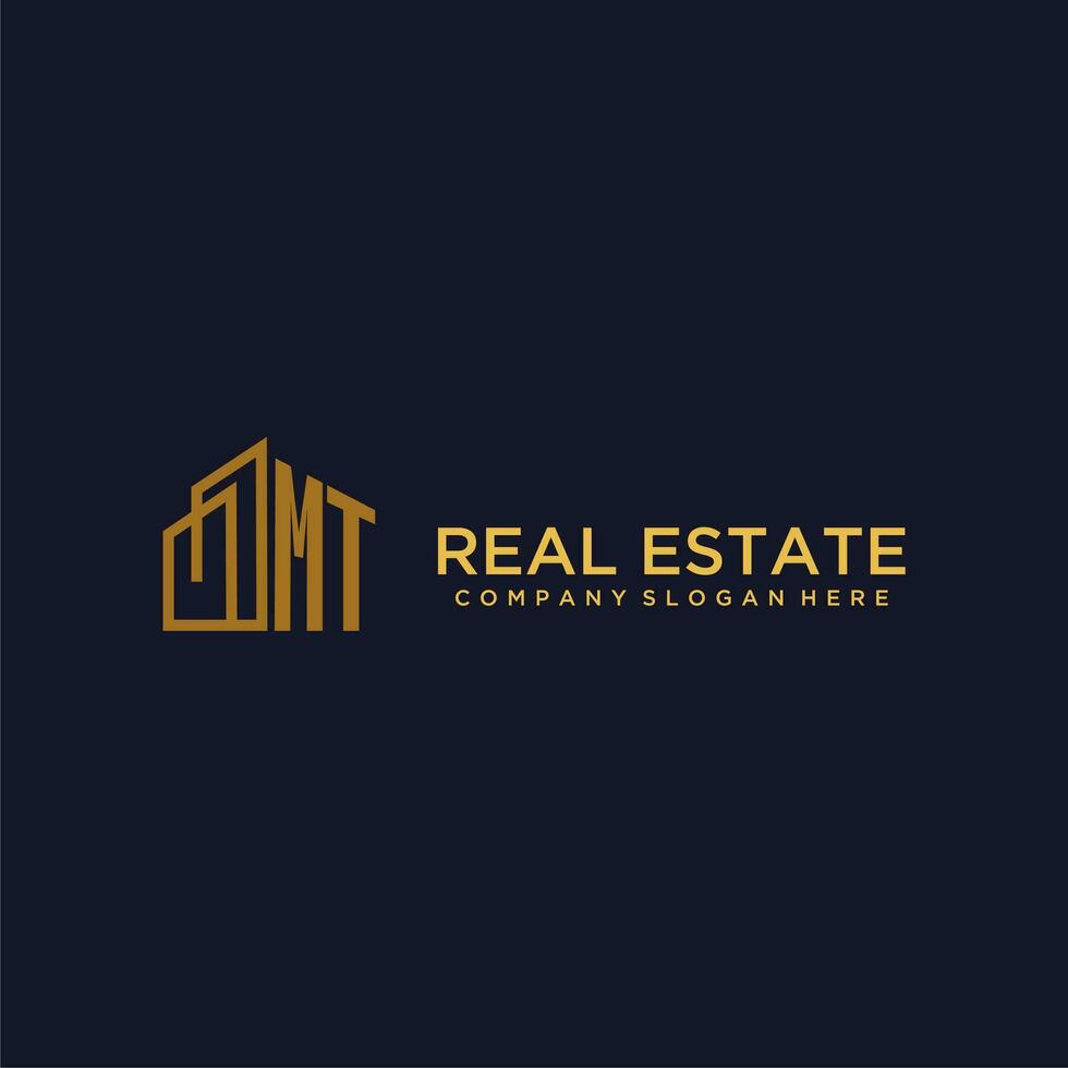 MT initial monogram logo for real estate with building style vector