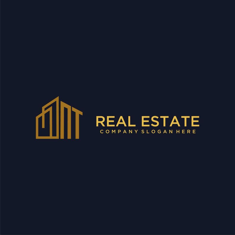 NT initial monogram logo for real estate with building style vector