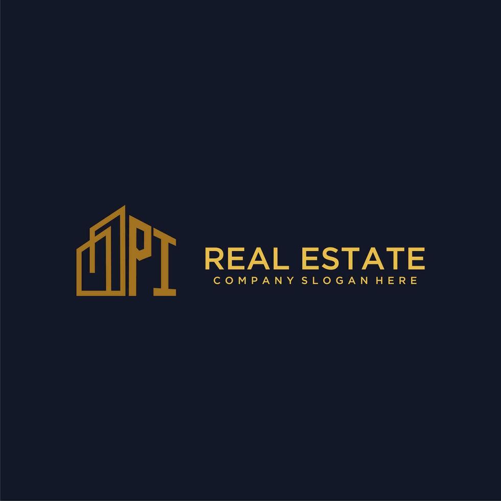 PI initial monogram logo for real estate with building style vector