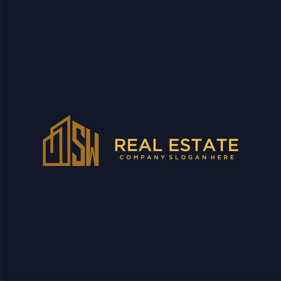 SW initial monogram logo for real estate with building style vector
