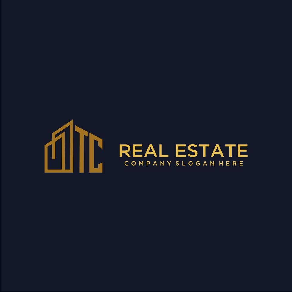 TC initial monogram logo for real estate with building style vector