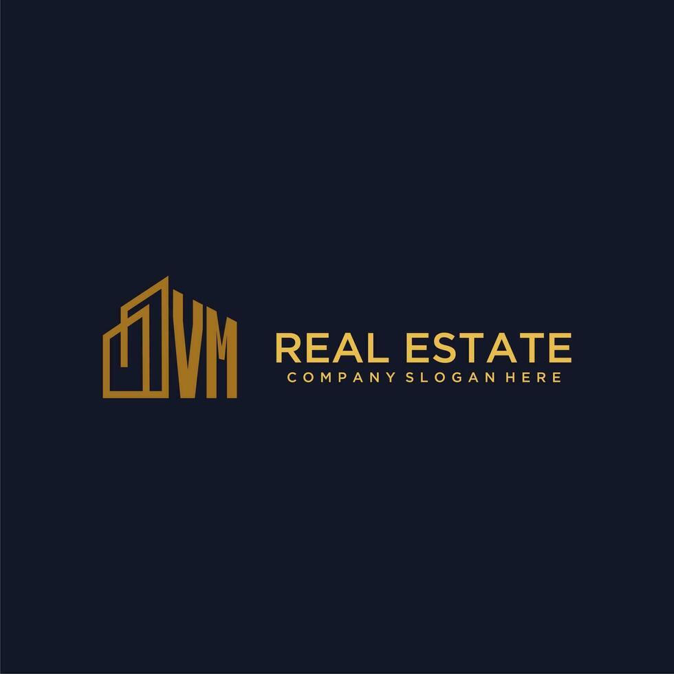 VM initial monogram logo for real estate with building style vector