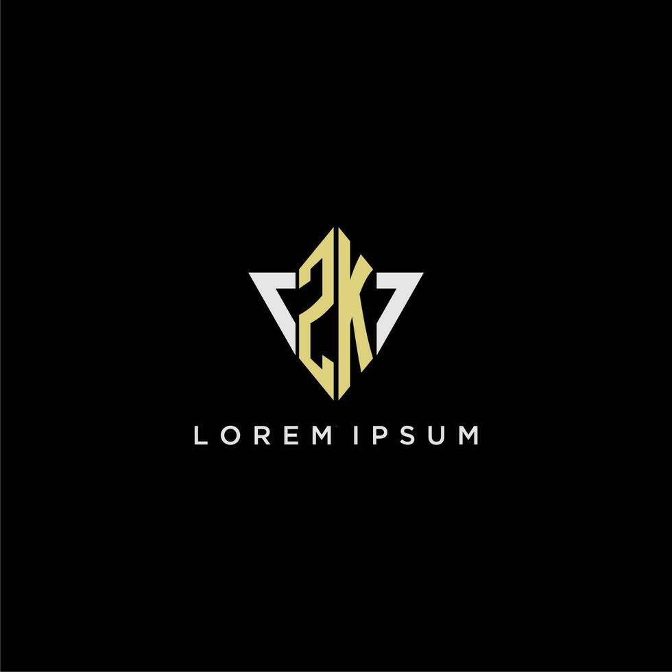 ZK initial monogram logo for shape triangle creative design vector