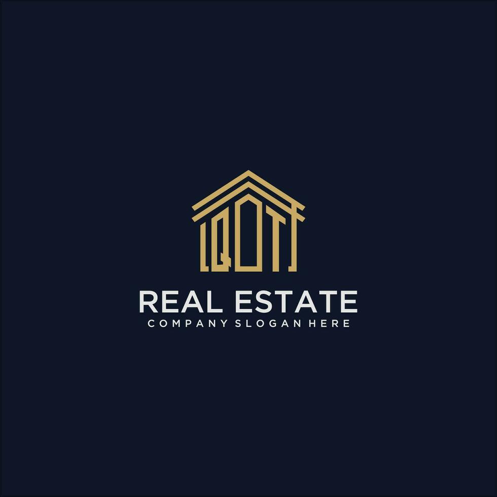 QT initial monogram logo for real estate design vector