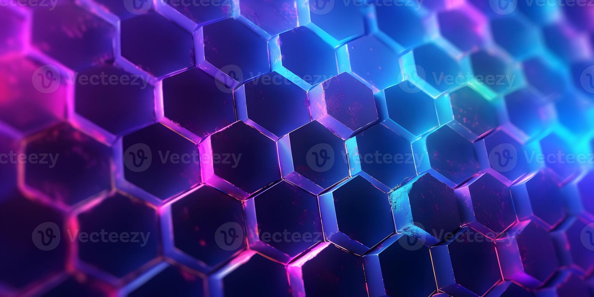 Abstract and Futuristic Hexagonal Background with Colorful and Glowing Neon Effect. Modern Technology Background. photo