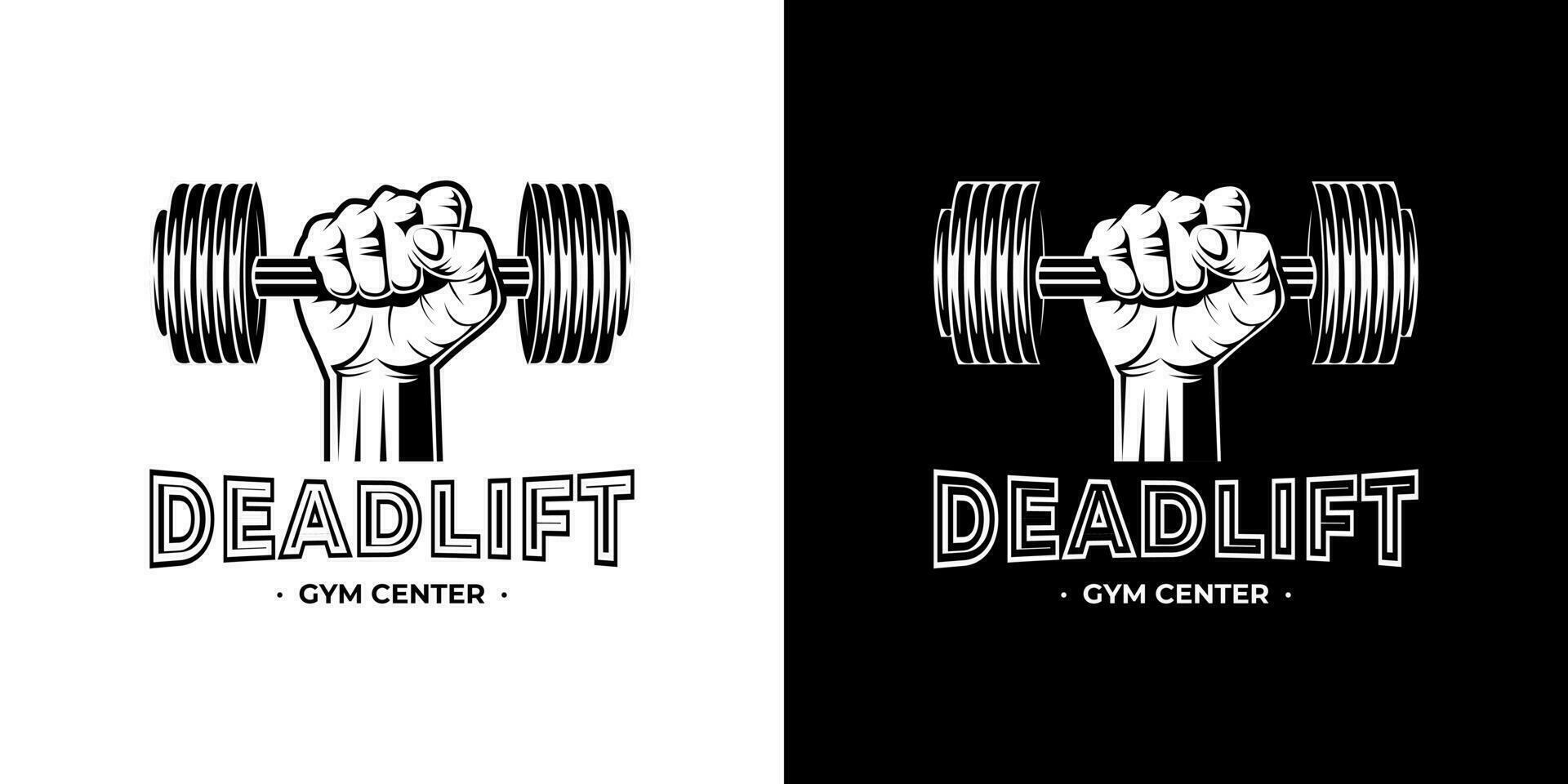 illustration of a rough strong clenched hand fist holding lifting a barbell or dumbbell. weight lifting gym fitness sport club vintage retro logo design vector