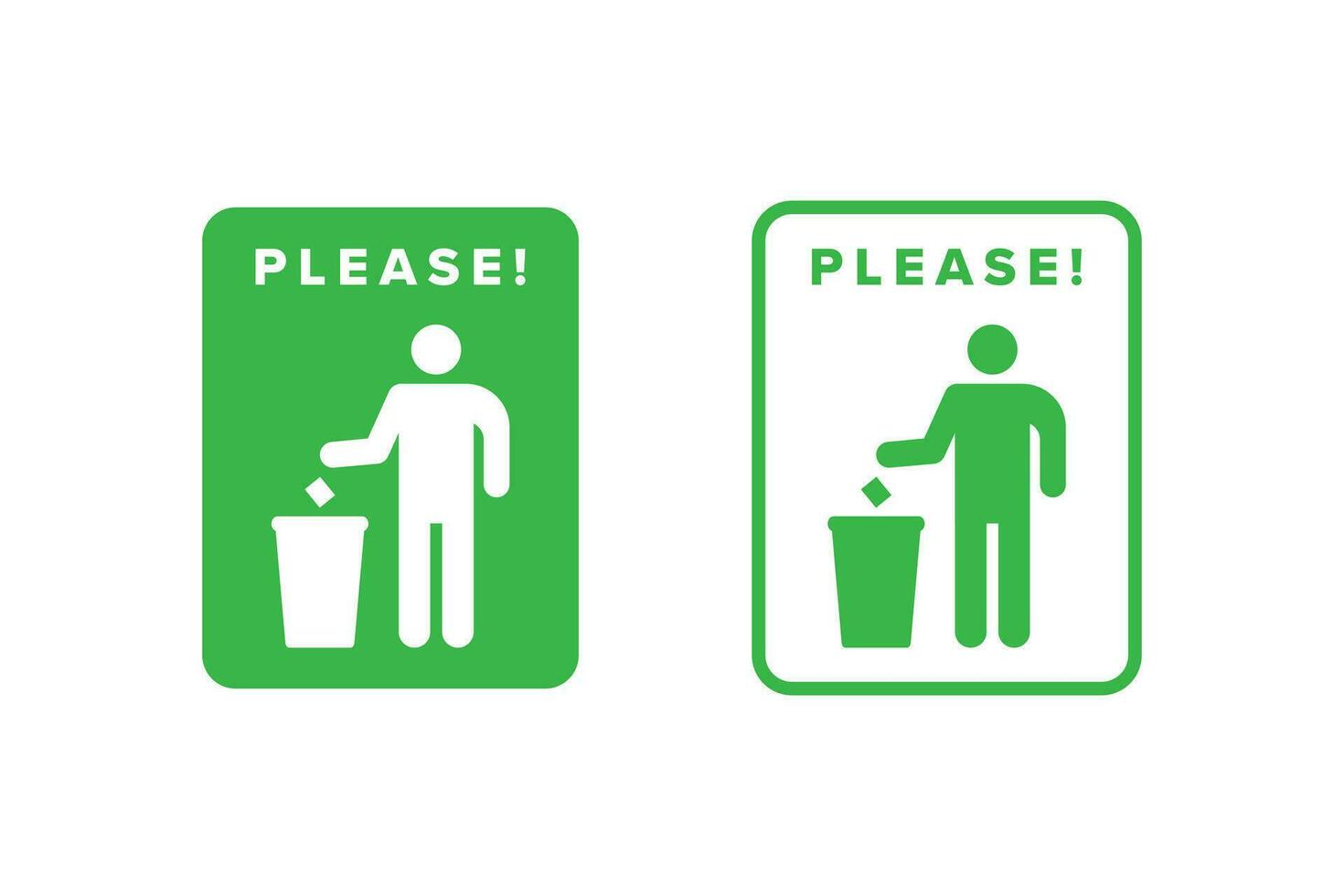 Trash icon design vector green color, icon board people throw trash in its place