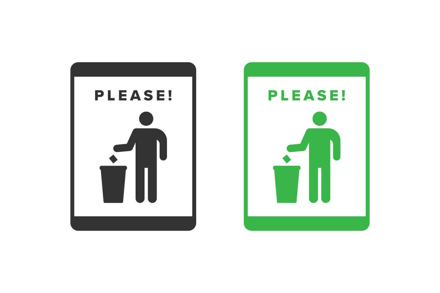 Trash icon design vector green color, icon board people throw trash in its place