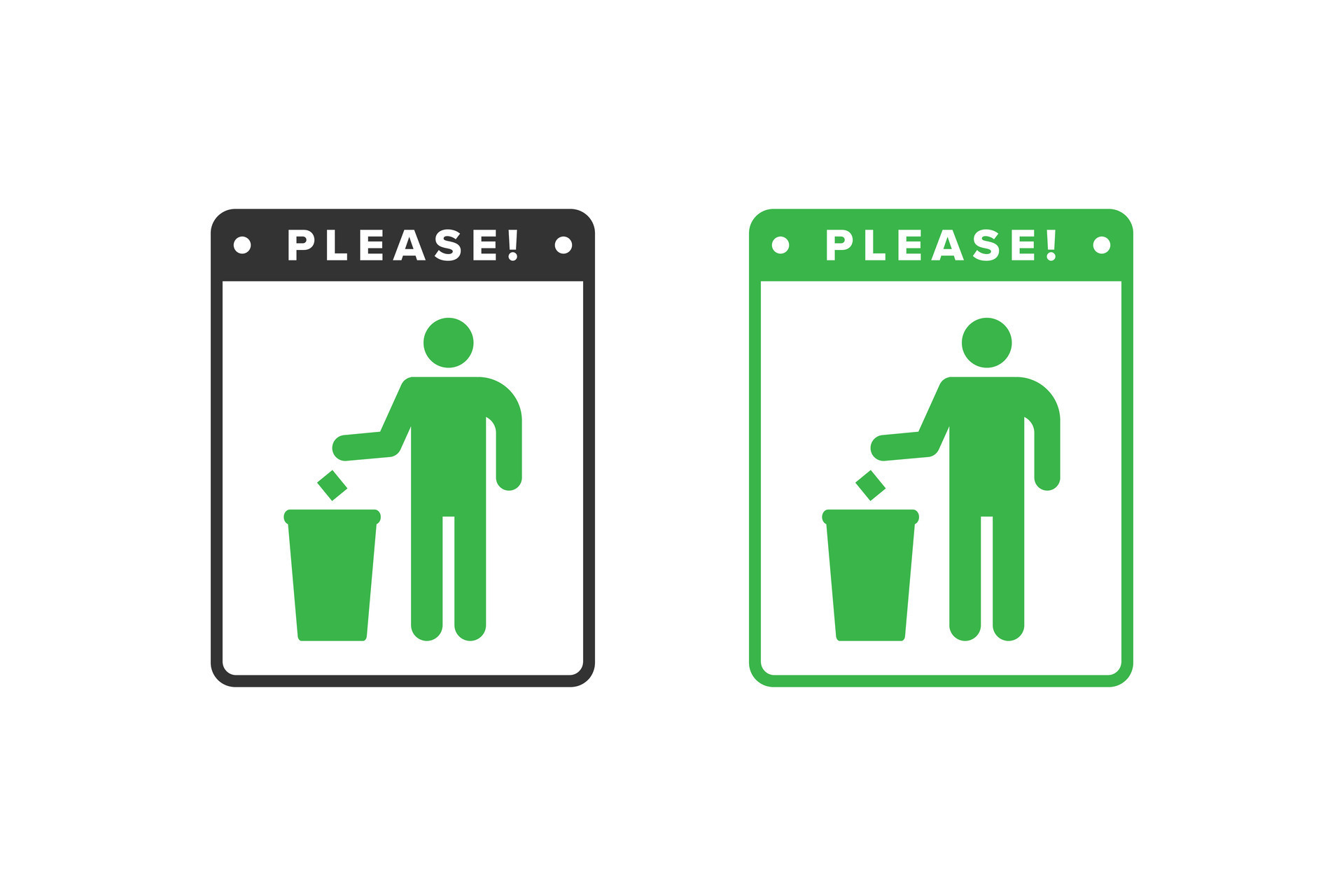 Trash icon design vector green color, icon board people throw trash in