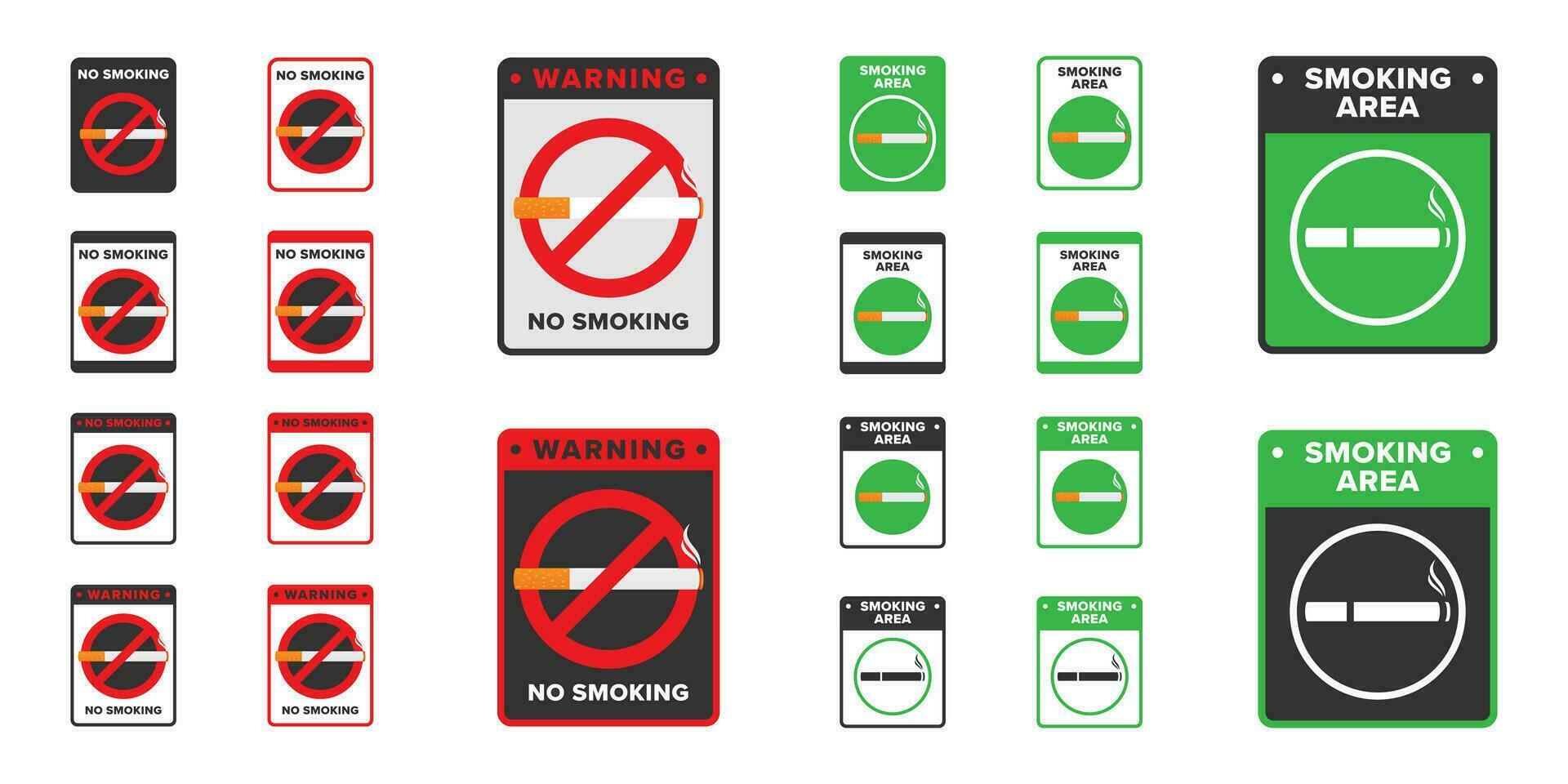 Smoking icon sign vector design, smoking area icon board green color and No smoking icon sign vector design, no smoking area icon board red color