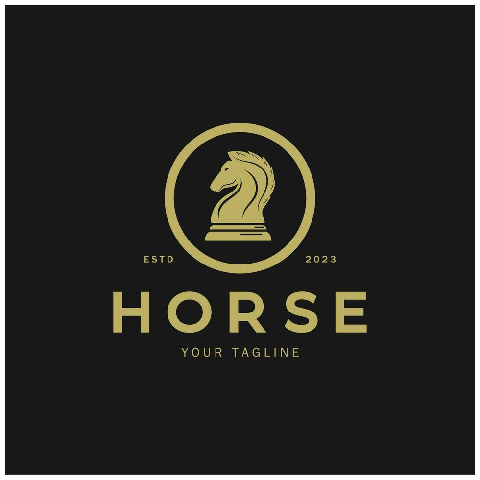 Chess strategy game logo with horse, king, pawn, minister and rook. Logo for chess tournament, chess team, chess championship, chess game application. vector