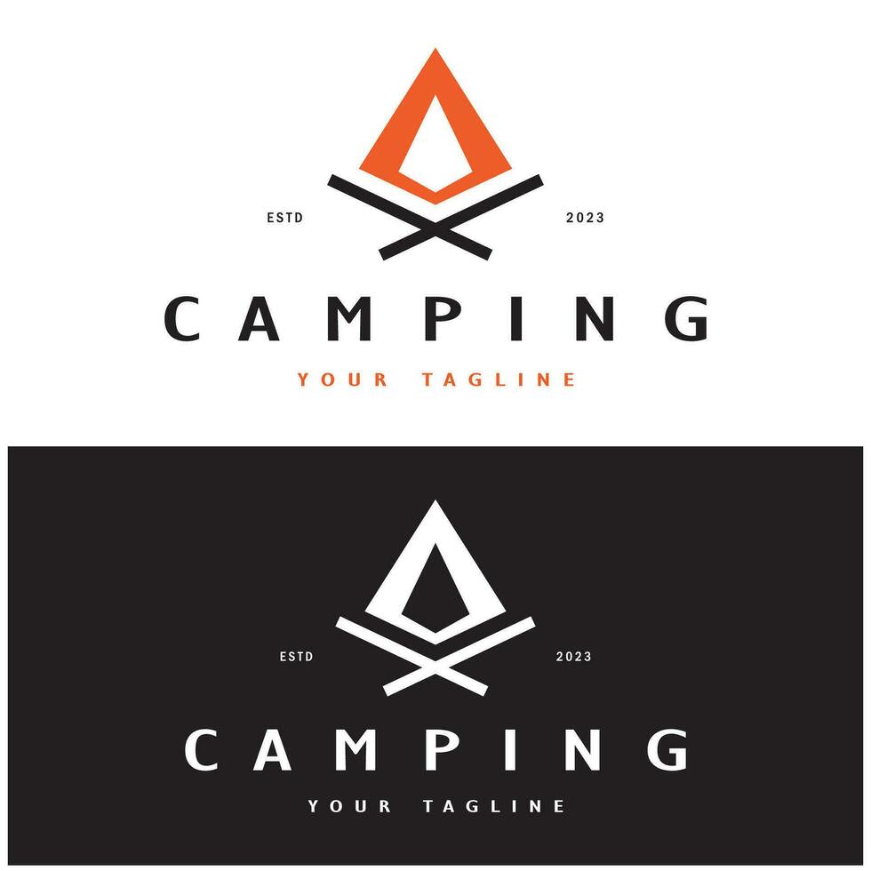 vintage and retro tent logo, camping. With tent, tree and bonfire sign. adventurers, scouts, climbers, camping equipment center vector