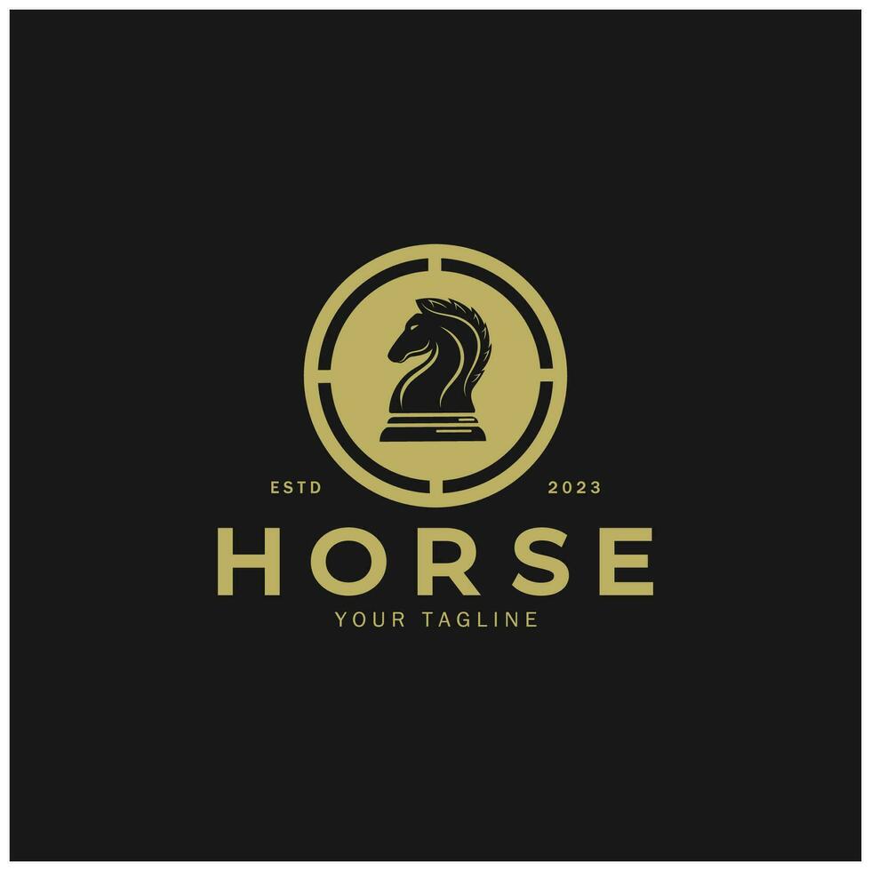 Chess strategy game logo with horse, king, pawn, minister and rook. Logo for chess tournament, chess team, chess championship, chess game application. vector