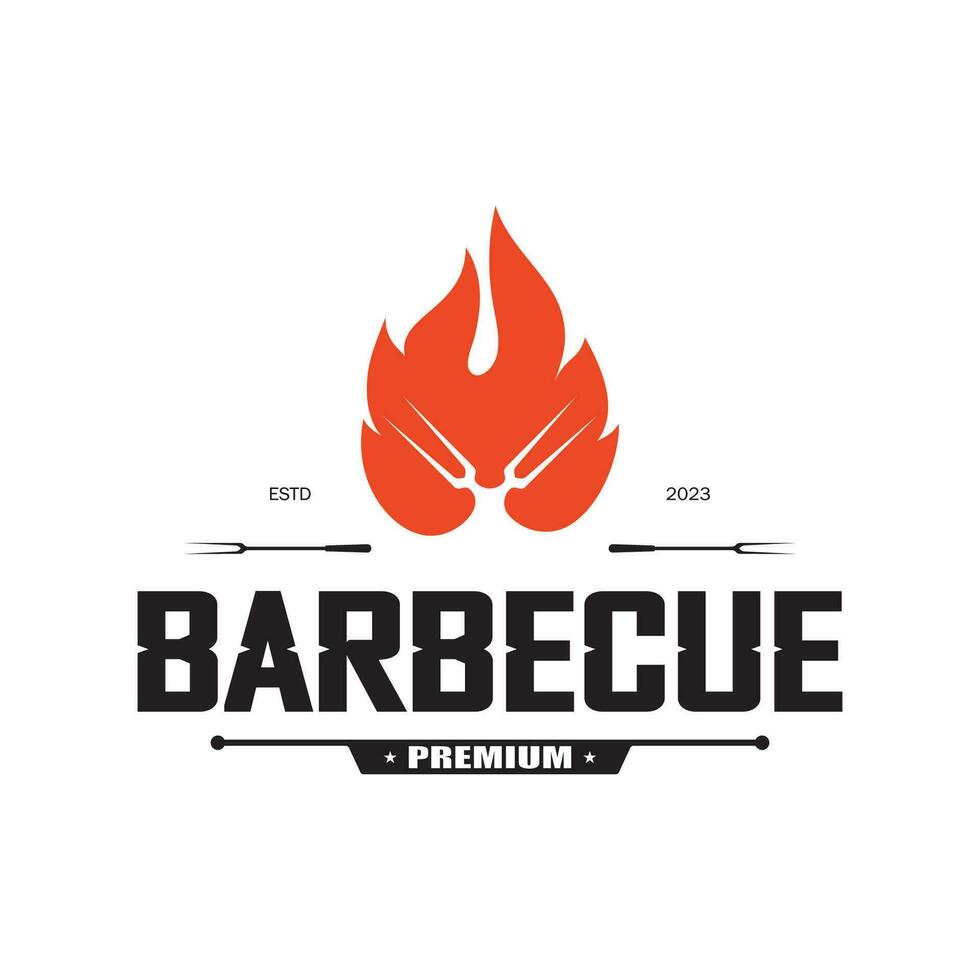 Simple Barbecue Vintage hot grill, with crossed flames and spatula. Logo for restaurant, badge, cafe and bar.vector vector