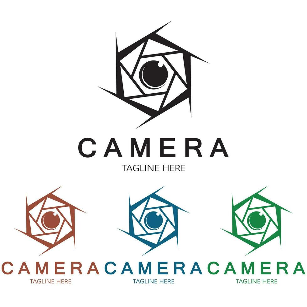 photography camera logo icon vector design template isolated on black background