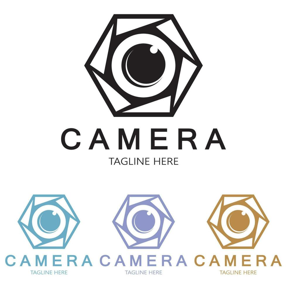 photography camera logo icon vector design template isolated on black background