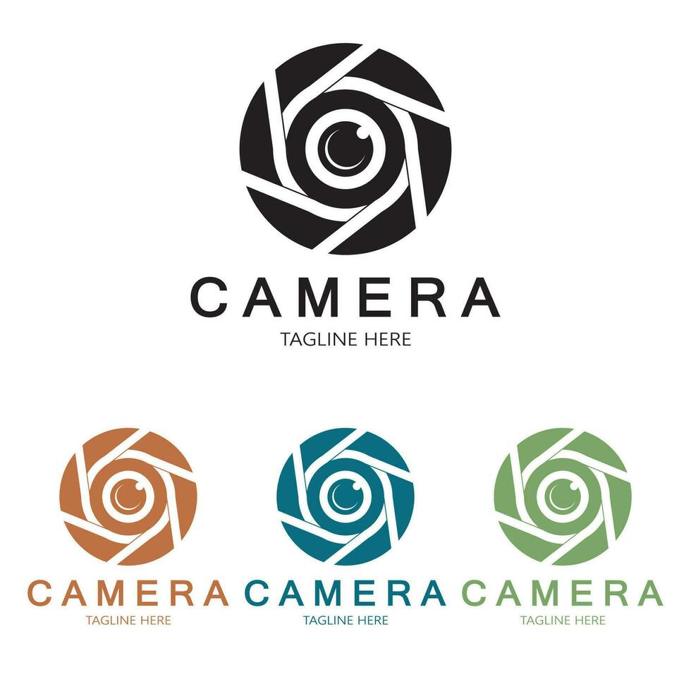 photography camera logo icon vector design template isolated on black background