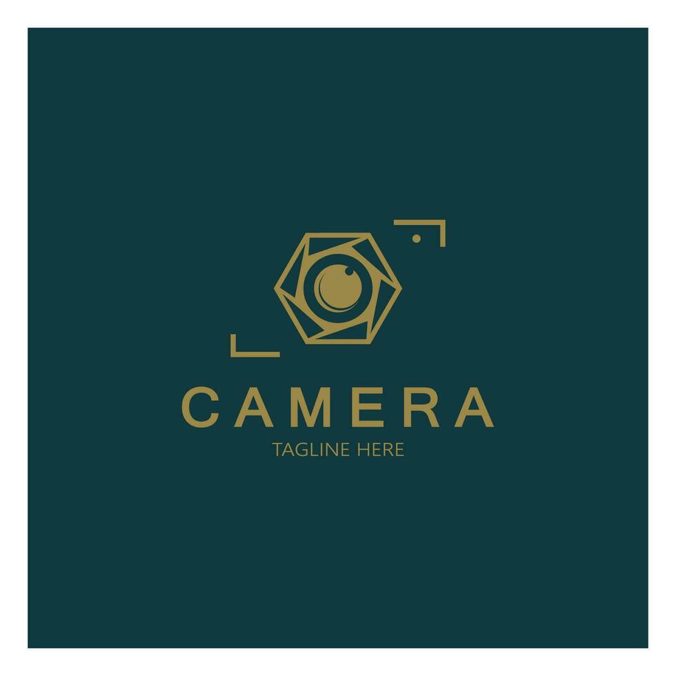 plantilla de diseño de vector de icono de logotipo de cámara de fotografía aislado sobre fondo negro