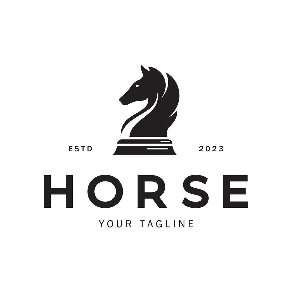 Chess strategy game logo with horse, king, pawn, minister and rook. Logo for chess tournament, chess team, chess championship, chess game application. vector