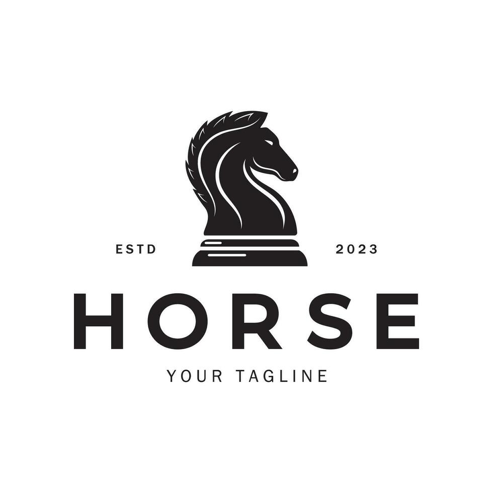 Chess strategy game logo with horse, king, pawn, minister and rook. Logo for chess tournament, chess team, chess championship, chess game application. vector