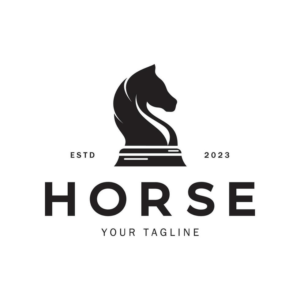Chess strategy game logo with horse, king, pawn, minister and rook. Logo for chess tournament, chess team, chess championship, chess game application. vector