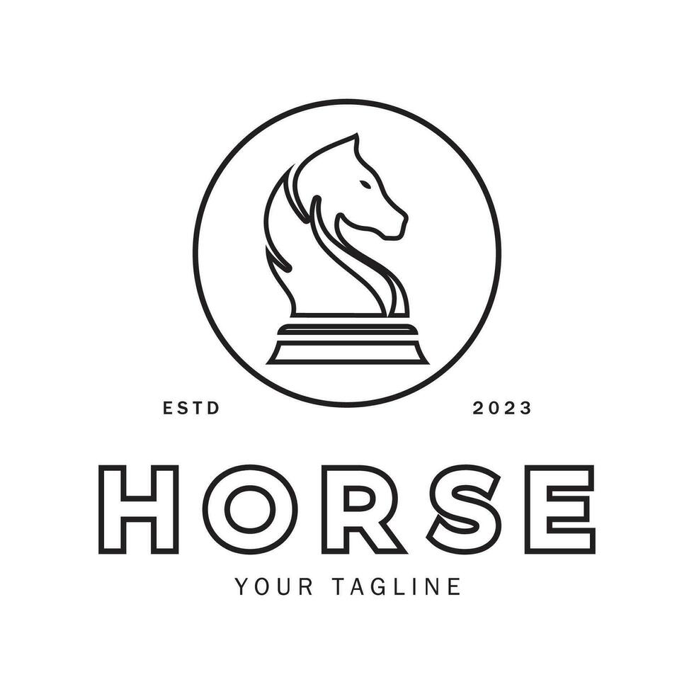 Chess strategy game logo with horse, king, pawn, minister and rook. Logo for chess tournament, chess team, chess championship, chess game application. vector