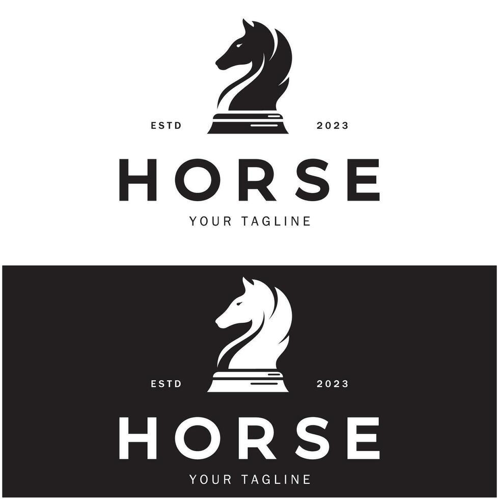 Chess strategy game logo with horse, king, pawn, minister and rook. Logo for chess tournament, chess team, chess championship, chess game application. vector