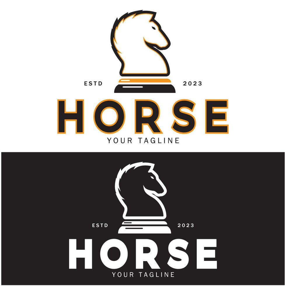 Chess strategy game logo with horse, king, pawn, minister and rook. Logo for chess tournament, chess team, chess championship, chess game application. vector
