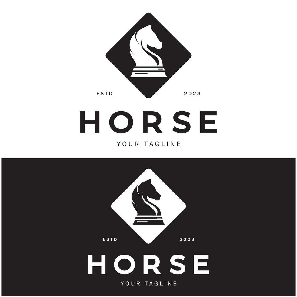 Chess strategy game logo with horse, king, pawn, minister and rook. Logo for chess tournament, chess team, chess championship, chess game application. vector