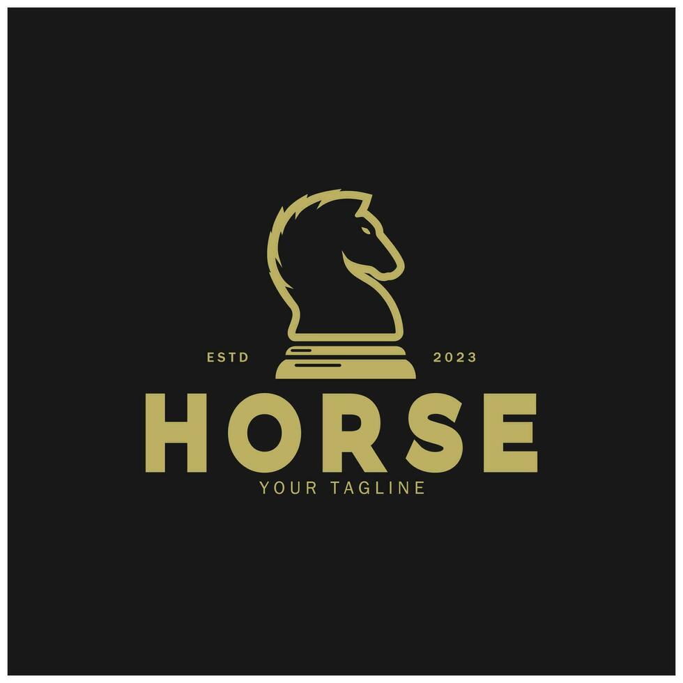 Chess strategy game logo with horse, king, pawn, minister and rook. Logo for chess tournament, chess team, chess championship, chess game application. vector