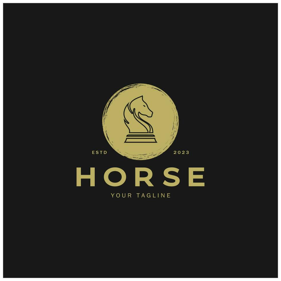 Chess strategy game logo with horse, king, pawn, minister and rook. Logo for chess tournament, chess team, chess championship, chess game application. vector