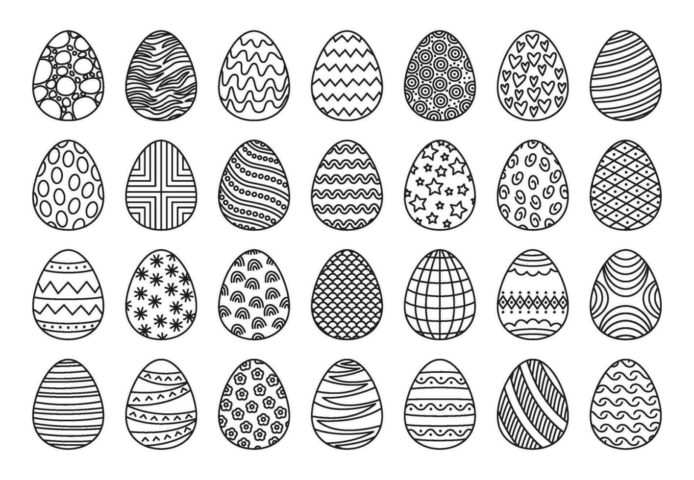 contorno Pascua de Resurrección huevos, linda pintado huevo garabatos con diferente patrones. bosquejo primavera fiesta decoración, Pascua de Resurrección celebracion elementos vector conjunto