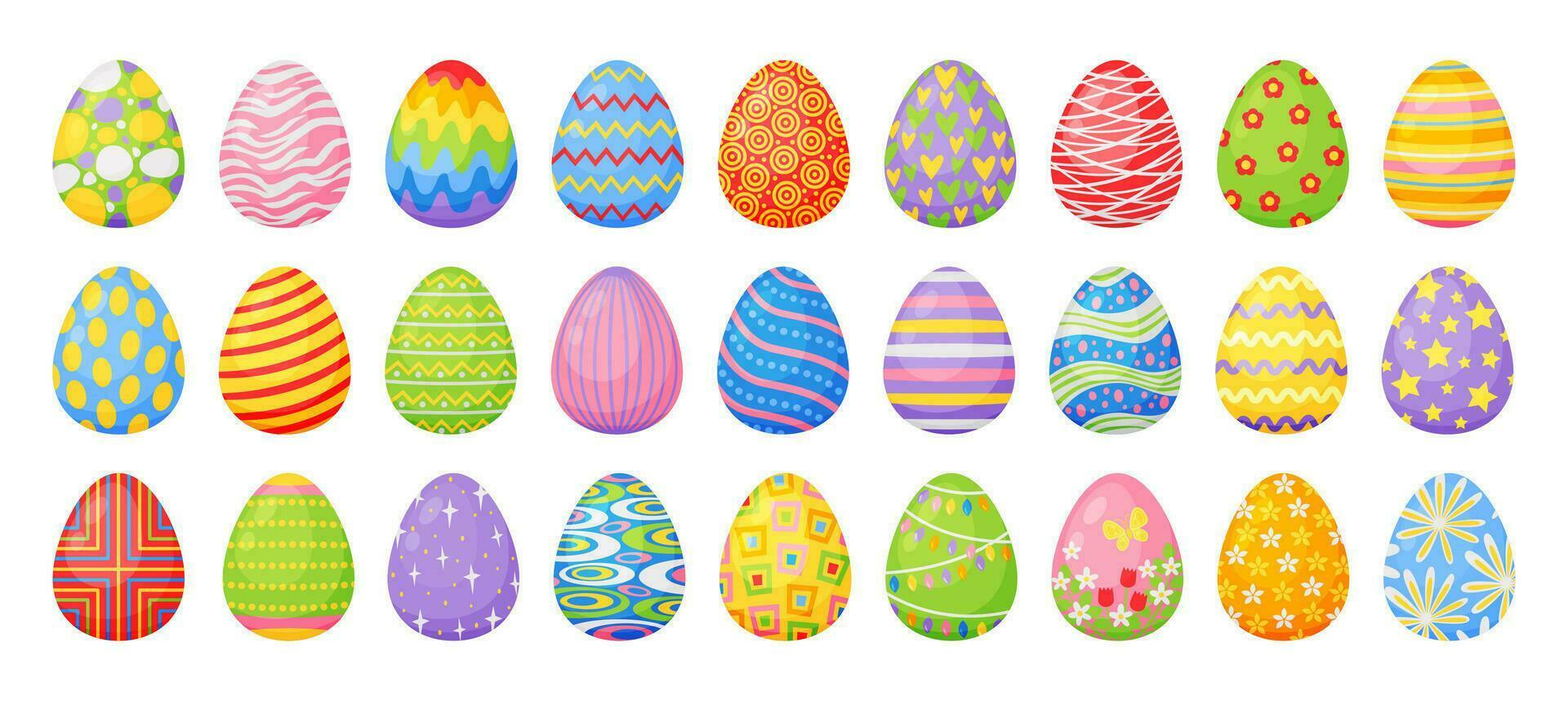 dibujos animados chocolate Pascua de Resurrección huevos, vistoso pintado huevo con patrones. tradicional primavera temporada fiesta celebracion decoración elemento vector conjunto