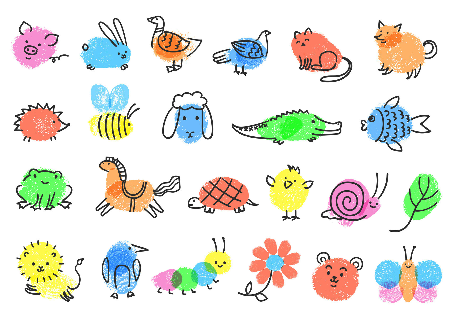 Dedo Pintar Arte Juego Para Niños Fácil Huella Dactilar Animales Dedo Pintar Arte Juego Para Niños Fácil Huella Dactilar Animales
