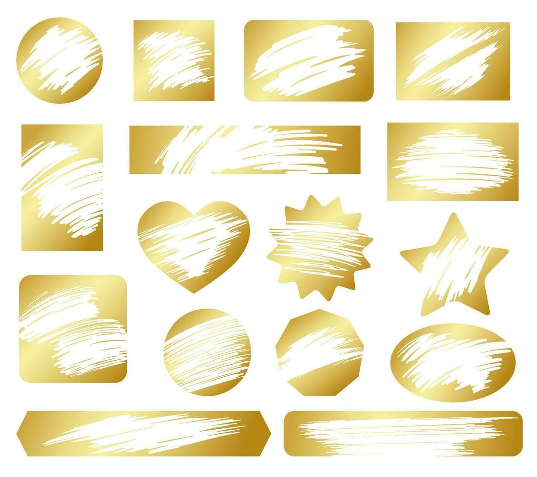 Gold scratch off ticket, lottery scratching cards, instant win game. Golden lucky winner tickets, erased scratchcard elements vector set