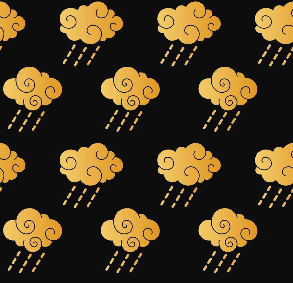 Golden clouds in Chinese style. Seamless pattern for phone wallpaper. Asian traditional symbol. Rainy japanese decorative sky elements vector