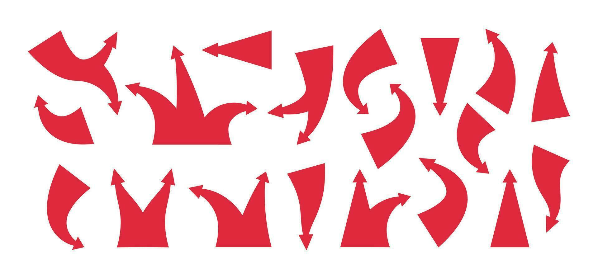 Red attack arrows. Cartoon pointer icons for map infographic design, flat simple forward back down up cursor tactic elements. Vector isolated set