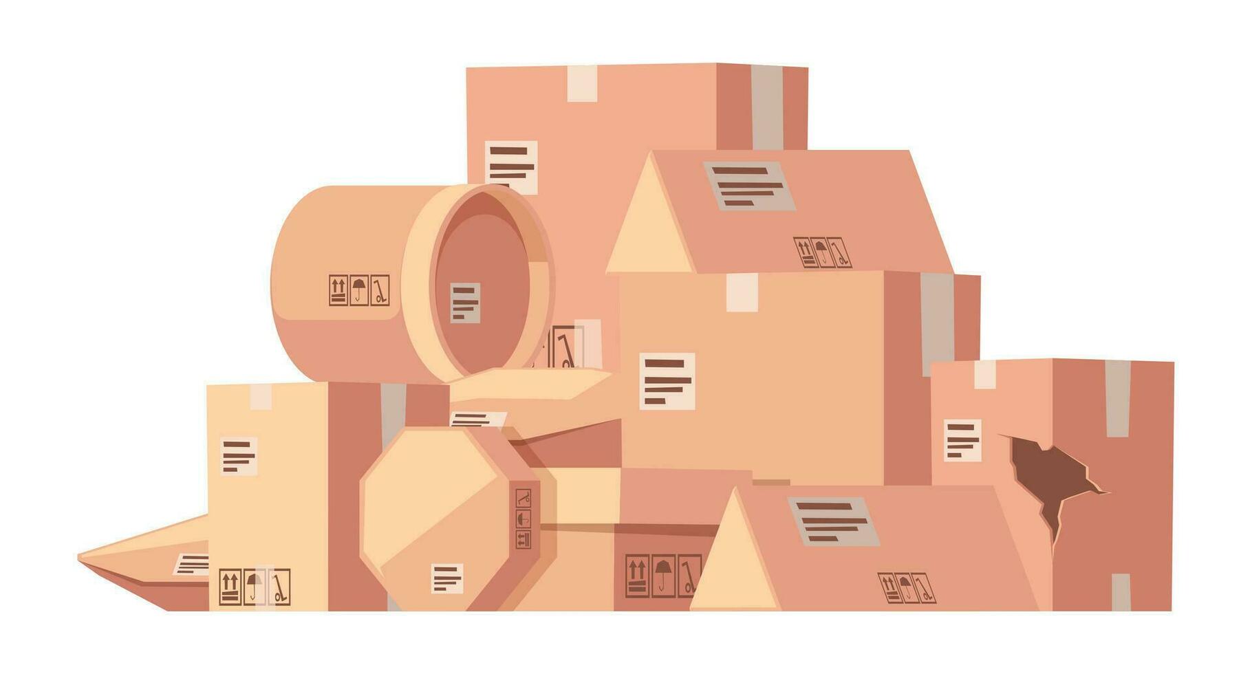 Stacked cardboard boxes. Pile of sealed carton delivery parcel flat style, warehouse of cargo packaging stockpile, shipping storage concept. vector