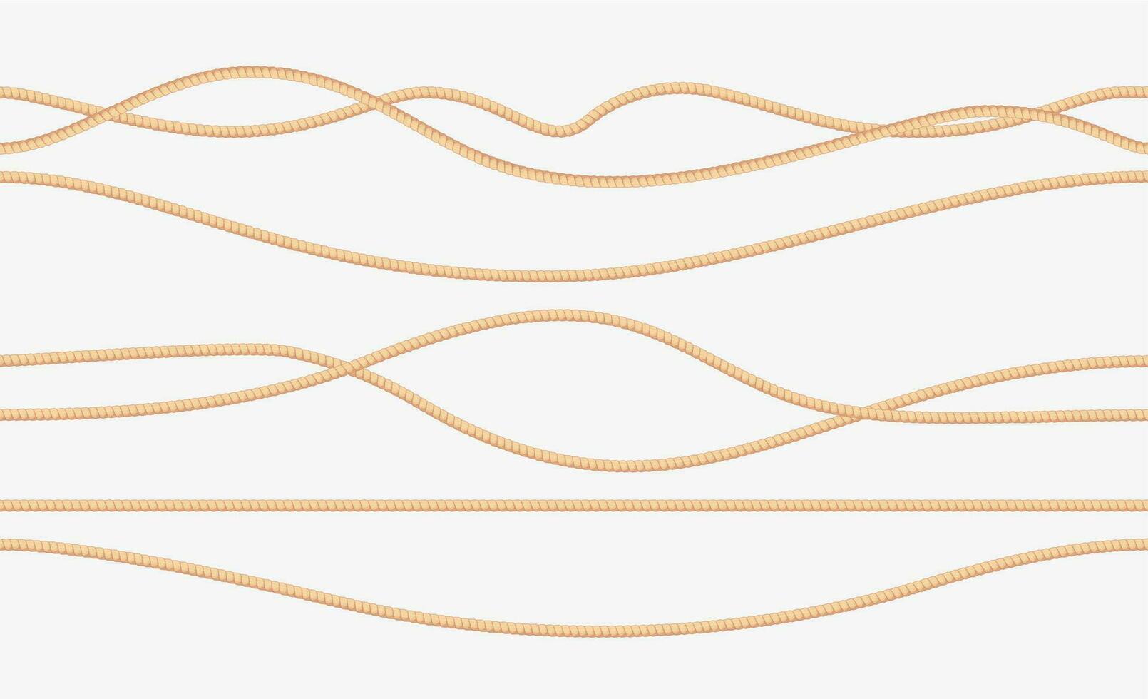 Seamless ropes. Natural sailor twisted straight tied up braided threads and loops, intertwined sailor jute cord decorative elements. Vector collection