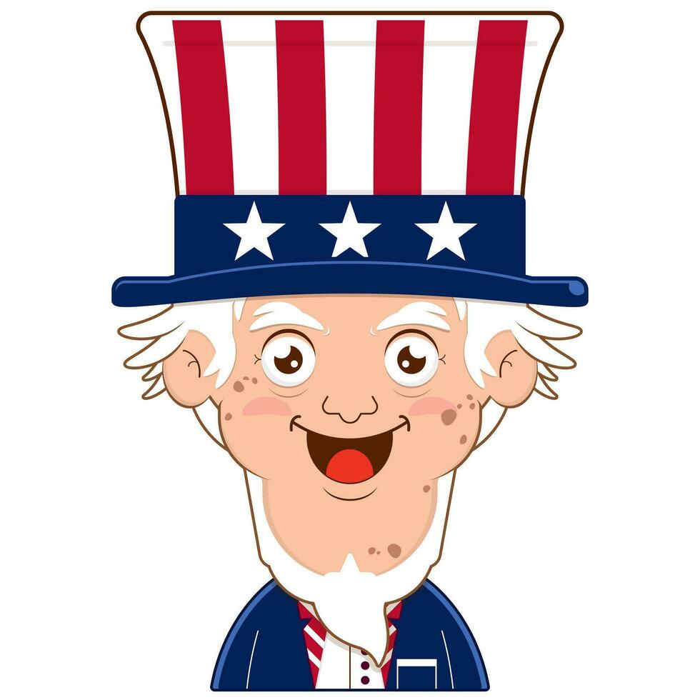 uncle sam happy face cartoon cute for Independence Day vector