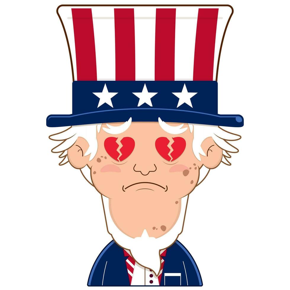 uncle sam broken heart face cartoon cute for Independence Day vector