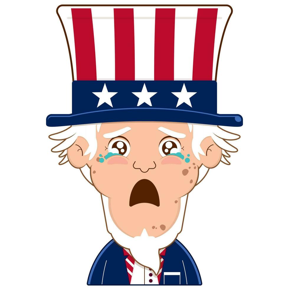 uncle sam crying and scared face cartoon cute for Independence Day vector