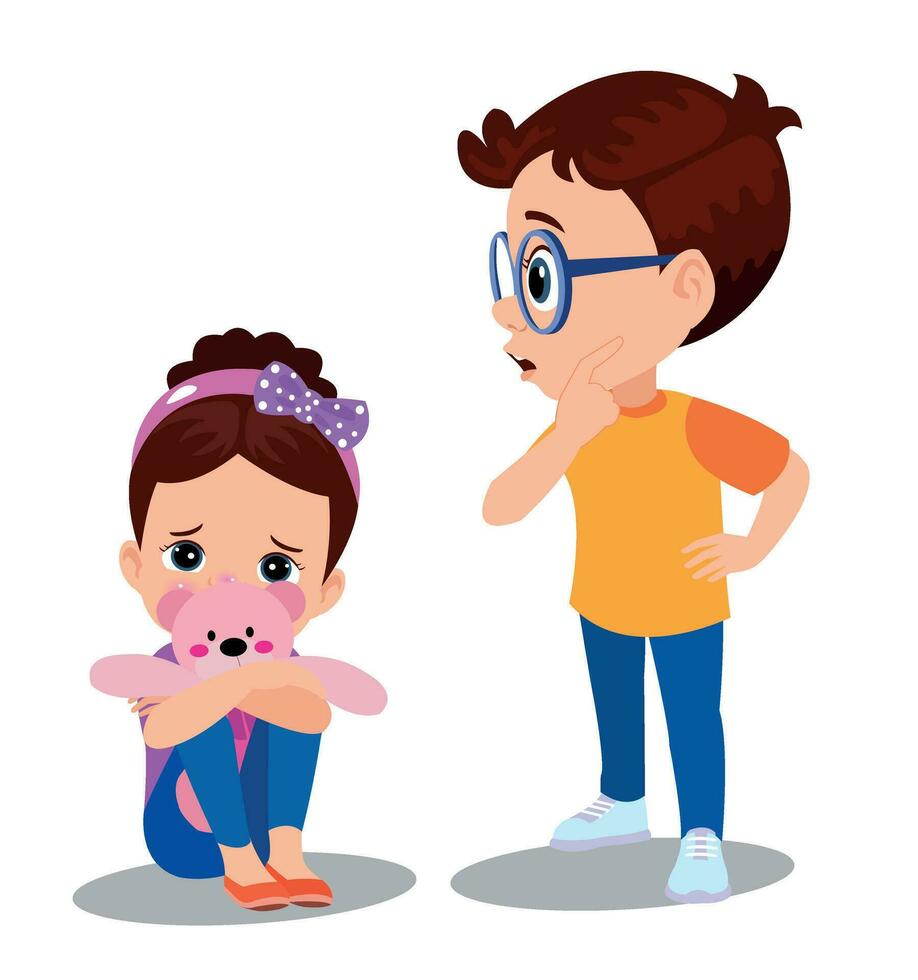 pequeño niña y chico con un juguete. vector ilustración en dibujos animados estilo