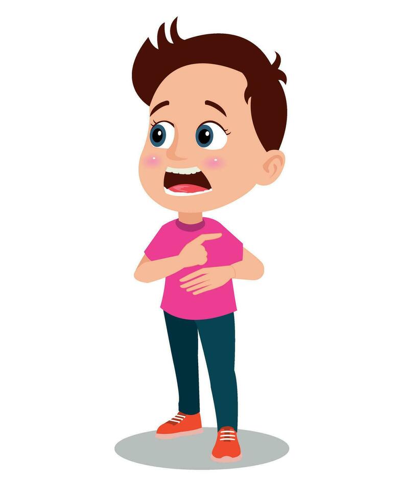 cute little boy with facial expression on white background, vector illustration